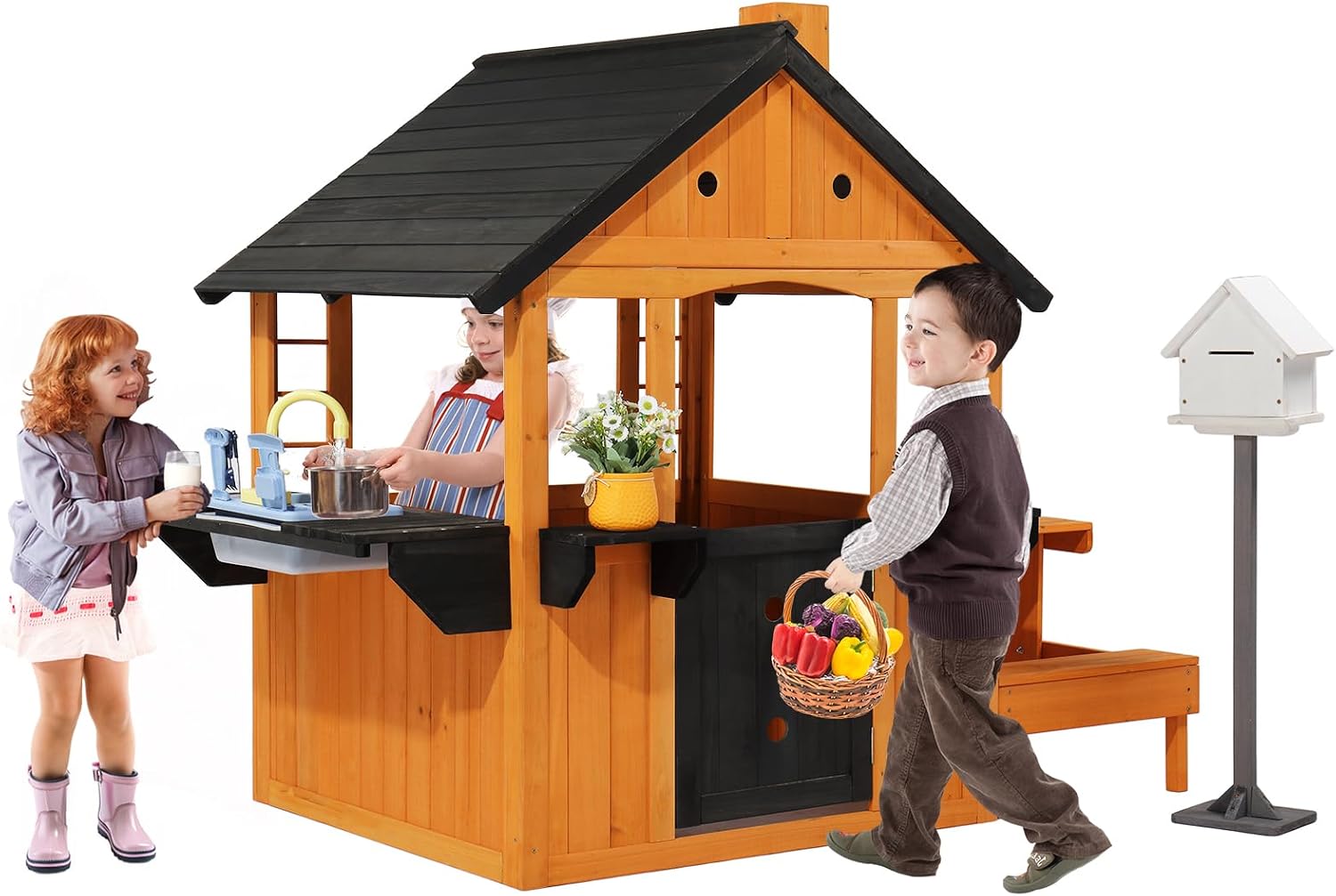 Kids Outdoor Sink - Kids Wooden Playhouse for Outdoor, Cottage