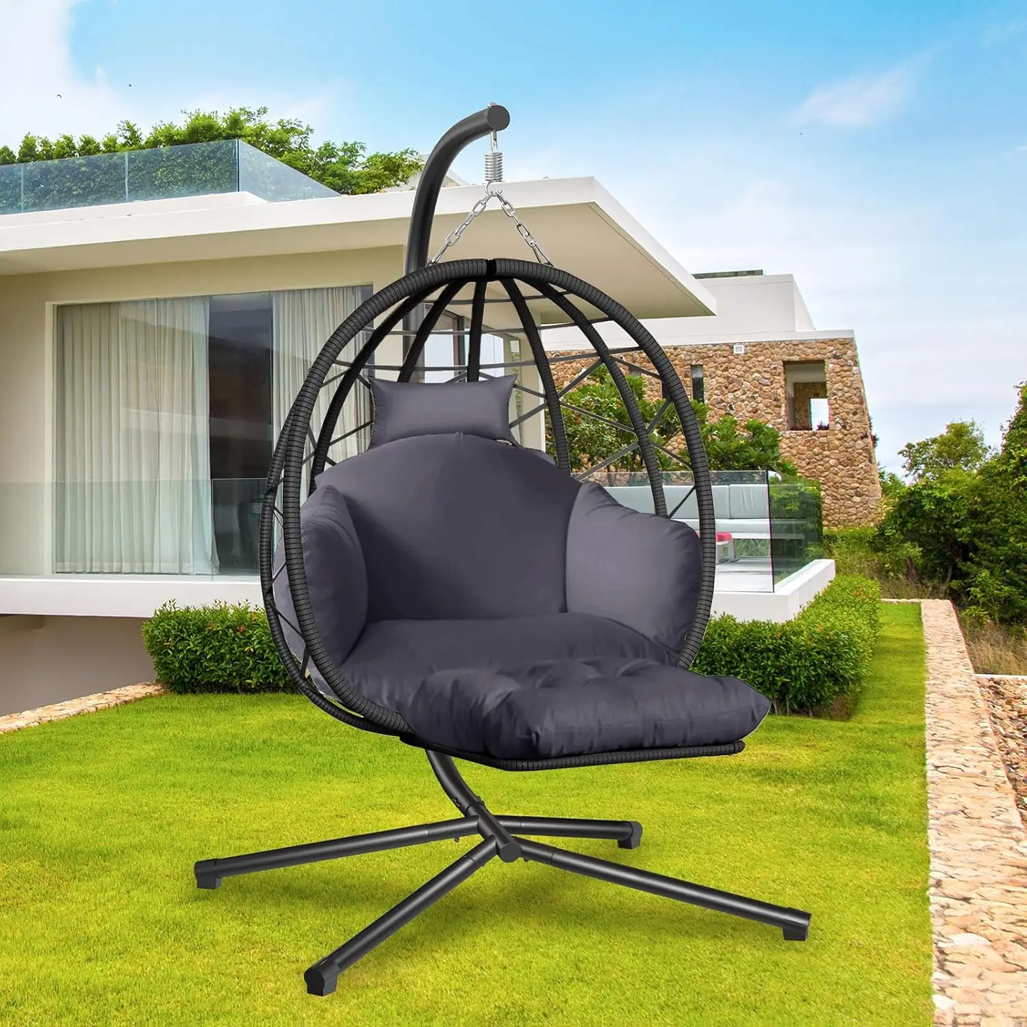Kids Outdoor Egg Chair - Hanging Egg Chair with Stand and