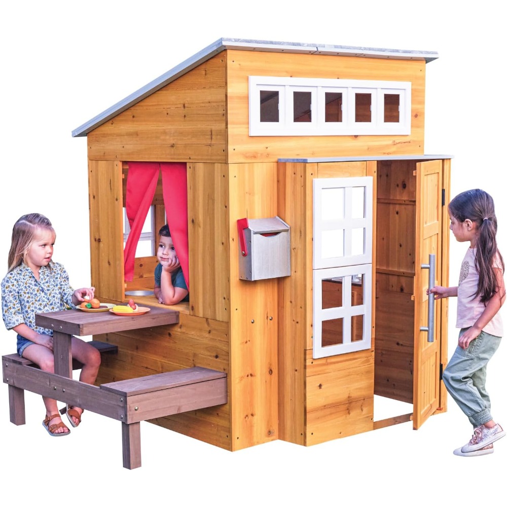 Modern Outdoor Wooden Playhous - Kids Outdoor Grill Set review and price