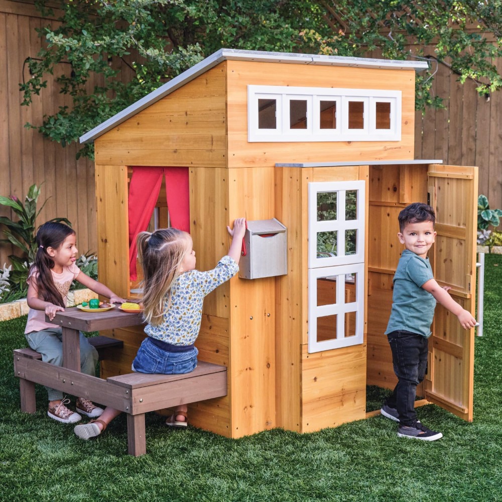 Modern Outdoor Wooden Playhous - Kids Outdoor Grill Set review and price