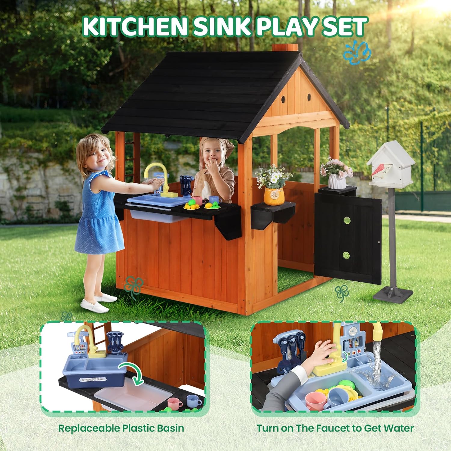 Kids Wooden Playhouse for Outd - Kids Outdoor Sink review and price