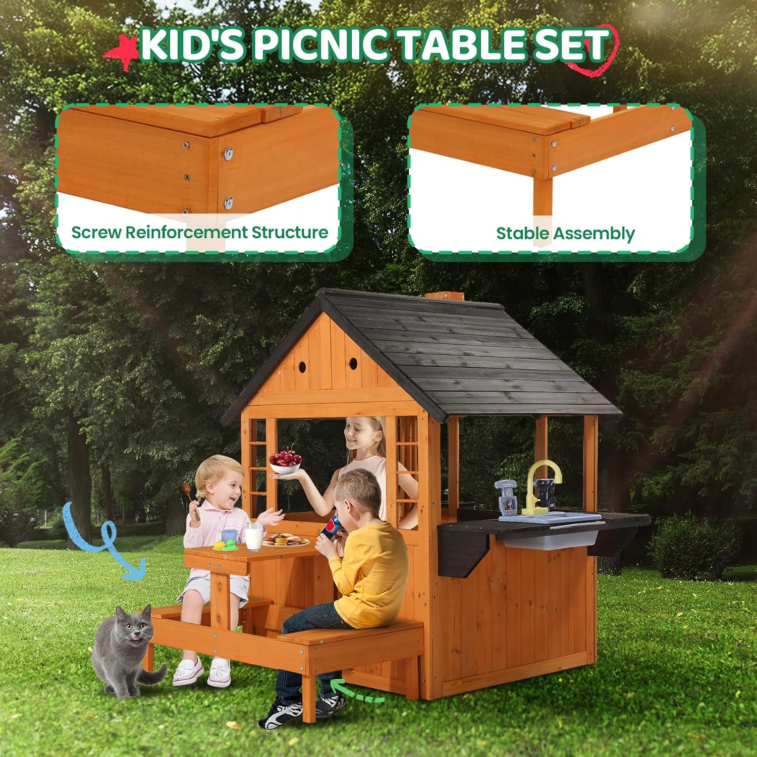 Kids Wooden Playhouse for Outd - Kids Outdoor Sink review and price