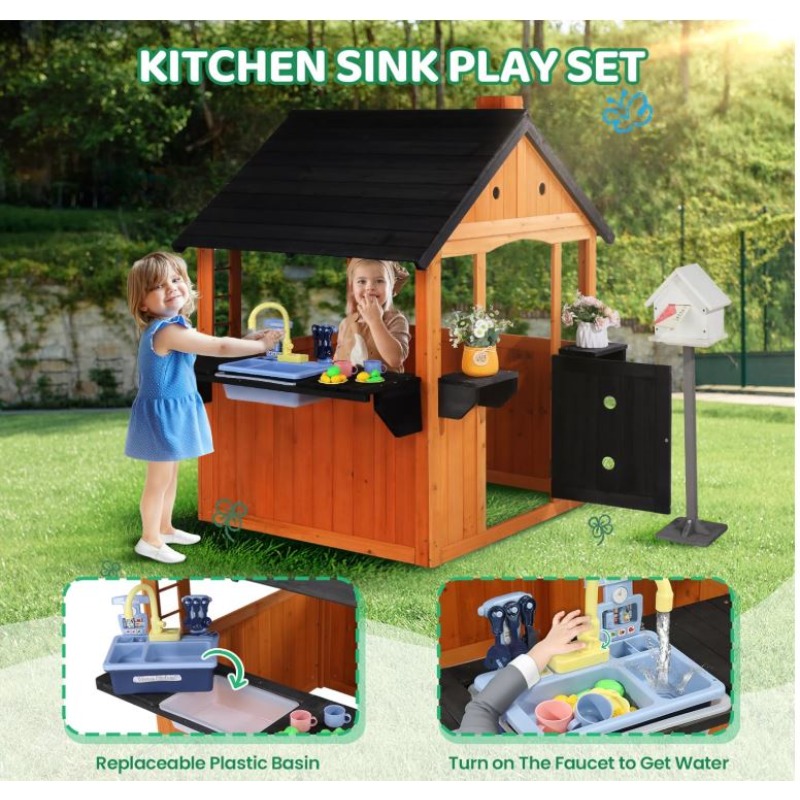 Kids Wooden Playhouse for Outd - Kids Outdoor Sink review and price