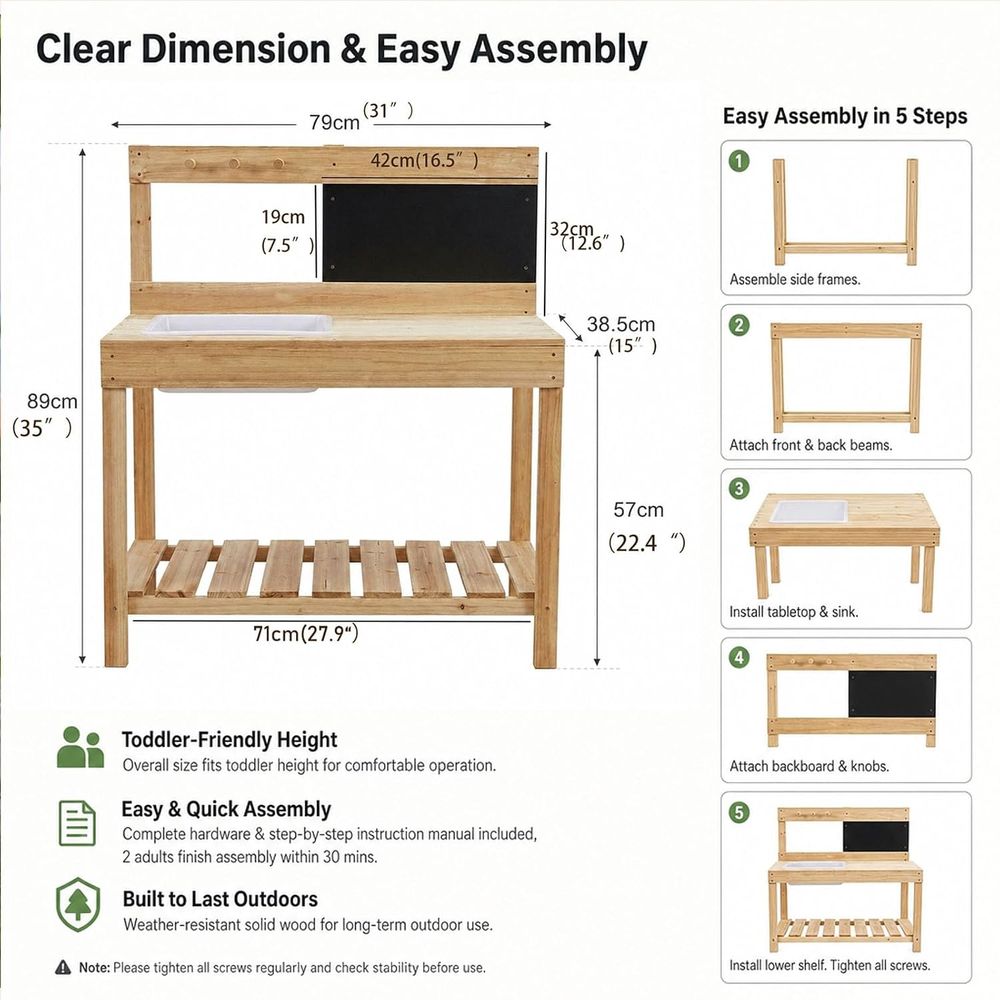 Kids Wooden Potting Bench Mud  - Kids Outdoor Sink review and price