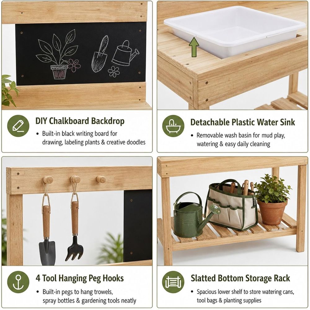 Kids Wooden Potting Bench Mud  - Kids Outdoor Sink review and price